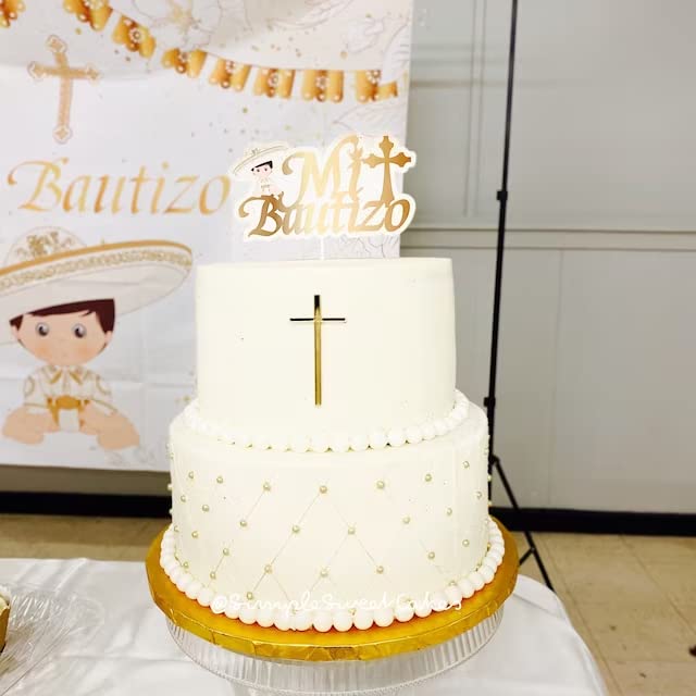 XIAOYUE 12pcs Slim Acrylic Cross Cake Charm, Christening Baptism Confirmation, Acrylic Cross Cake Decoration (3'', Gold Mirror) - Image 5